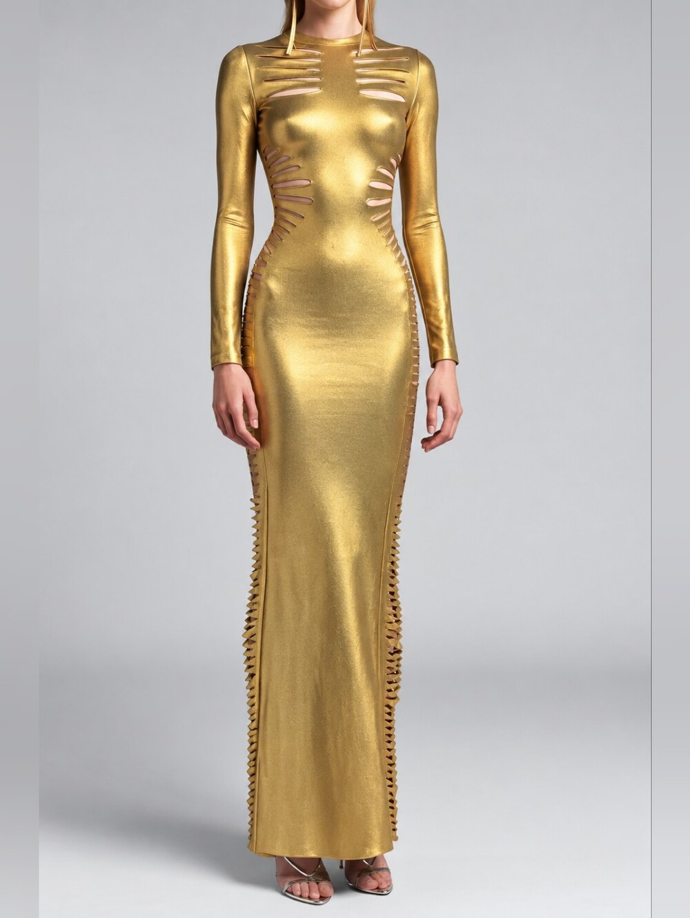 Tom Ford Gold Cutout Long-Sleeve Evening Gown US0/IT36